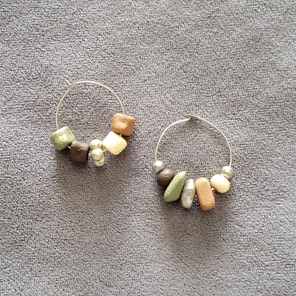 Vintage Jewelry - Handmade Stone Hoop Earrings